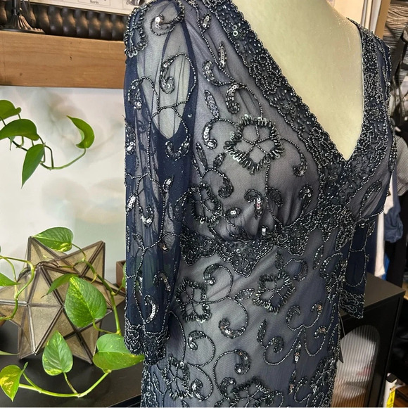 NWT Pissaro Nights Navy Midi Beaded Dress - Picture 5 of 13